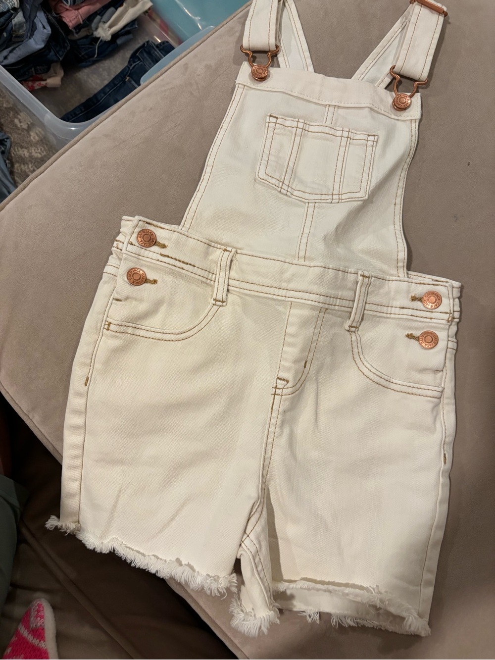 Cat & Jack Cream Denim Short Overalls